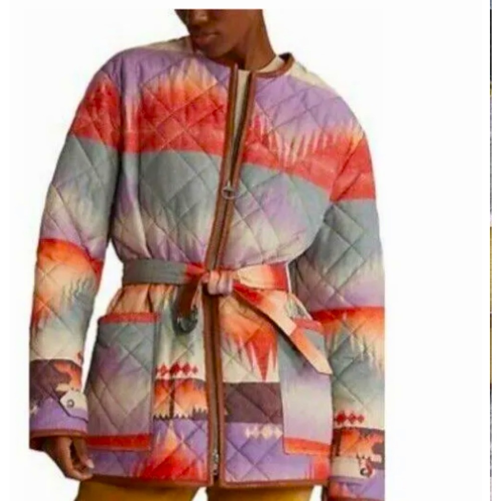POLO RALPH LAUREN Quilted Colorful Southwestern Jacket Real Leather Trim XXL NEW